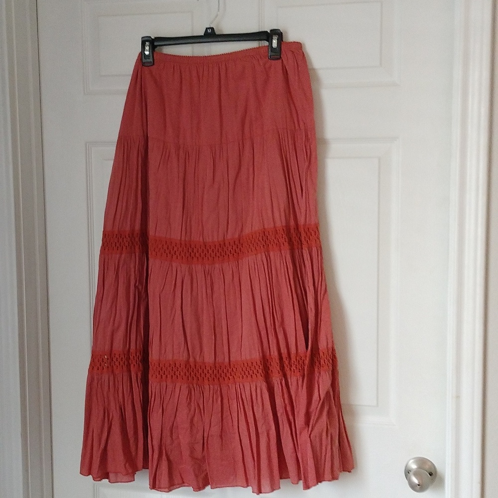 Real Clothing Co salmon colored 4 tier skirt 100% cotton Vintage
